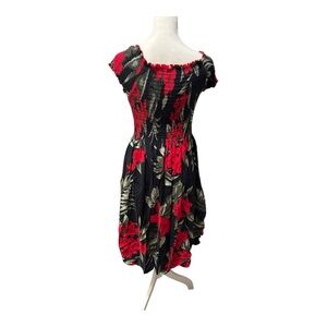 Floral Black and Red Dress One Size